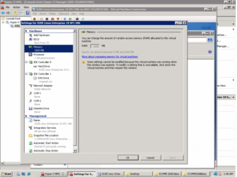 microsoft windows 2008 hyper-v manager memory setting