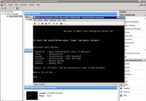 ms windows 2008 hyper-v suse linux enterprise 10 sp1 x86 installation