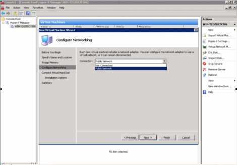 windows 2008 hyper-v manager choose virtual network to connect