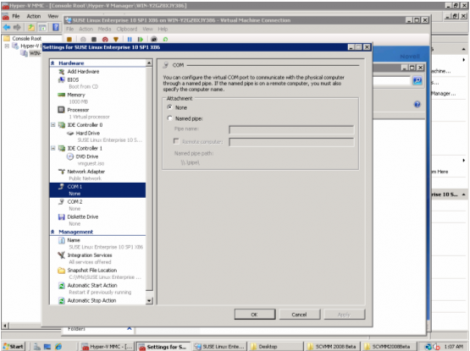 windows 2008 hyper-v manager com port configuration