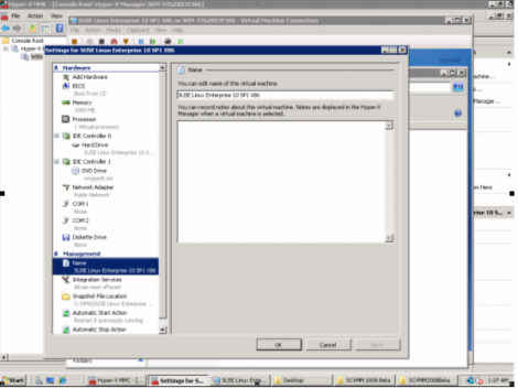 windows 2008 hyper-v manager virtual machine name panel