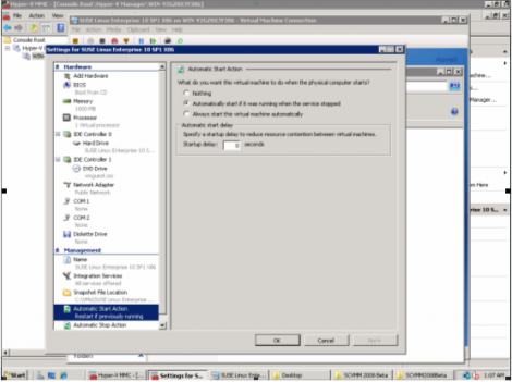 windows 2008 hyper-v manager vm automatic start action