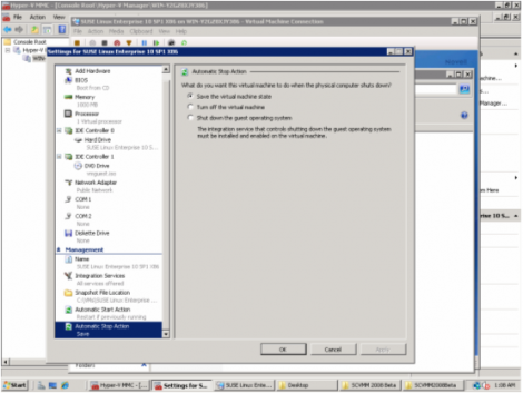 windows 2008 hyper-v manager vm automatic stop action