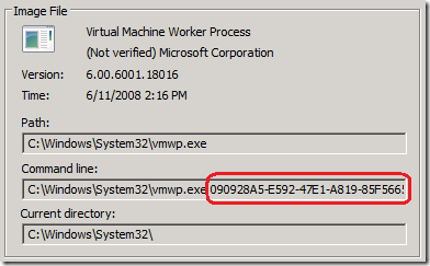 process properties worker process vmwpexe corresponding to the vm