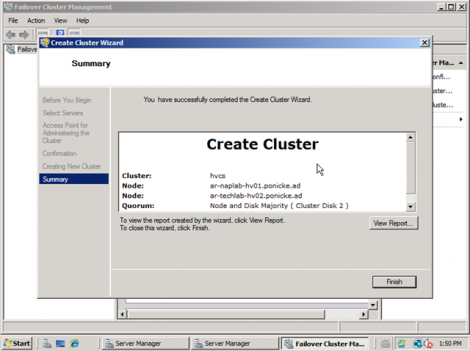 windows 2008 cluster completion summary