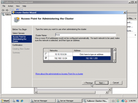 windows 2008 cluster ip and name