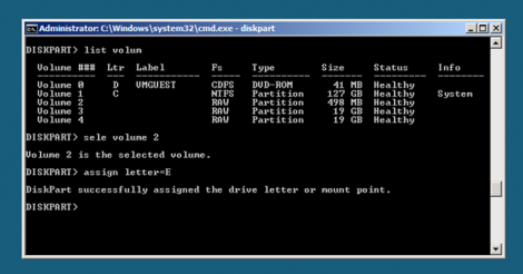 Windows 2008 Server Core assign partition letters