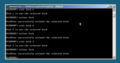 windows 2008 server core diskpart and listdisk for the rest