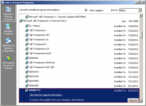 Microsoft Update KB980773 Breaks vSphere Client