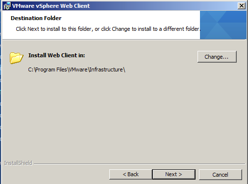 Choose the vSphere WebClient Service installation destination folder