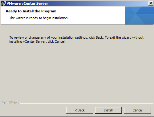 Hit install to start vCenter 5.1 installation