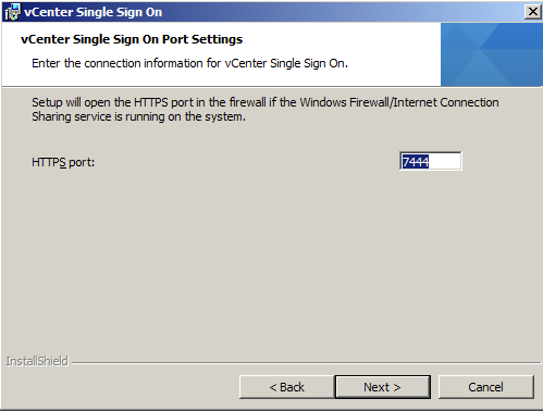 Enter the port to be used by the vCenter Single Sign On Service