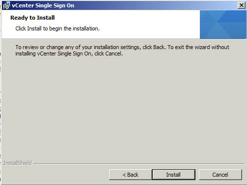 Click install on the vSphere Single Sign on ready to install page