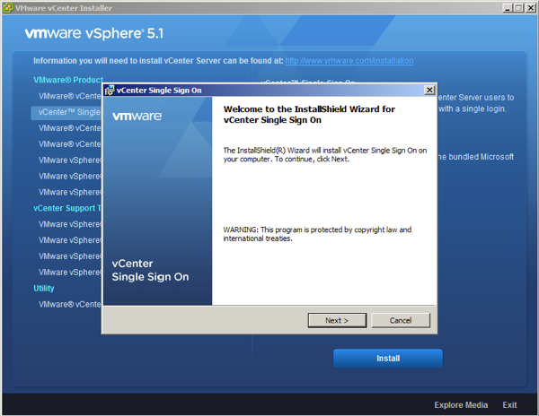 Continue with the vSphere SSO installation Wizard