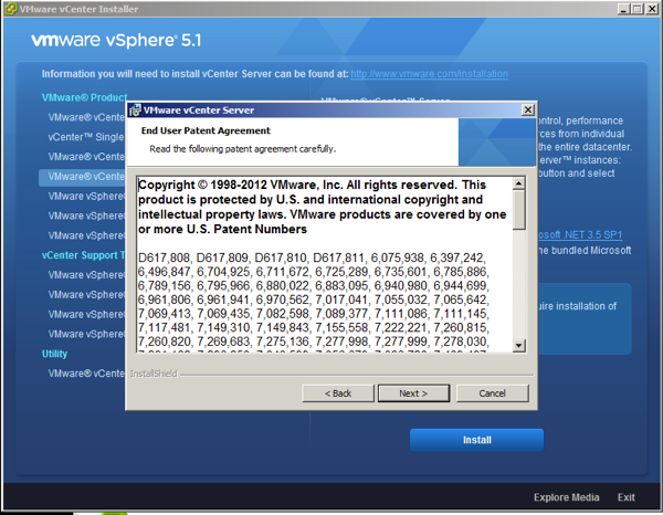 On VMware Patent Screen Click next to accept
