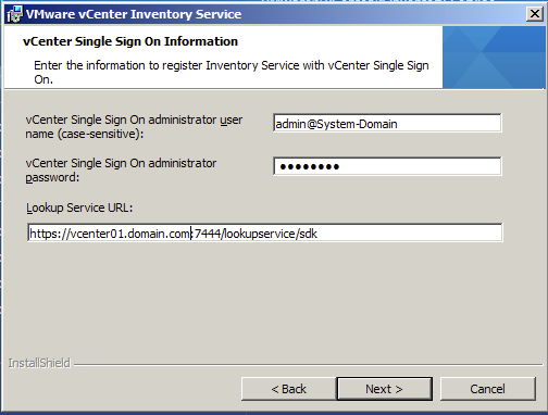 Register Inventory Service with vCenter Single Sign On