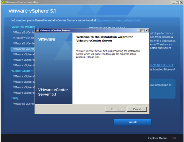 Wait for VMware vCenter Server 5.1 installation process to begin
