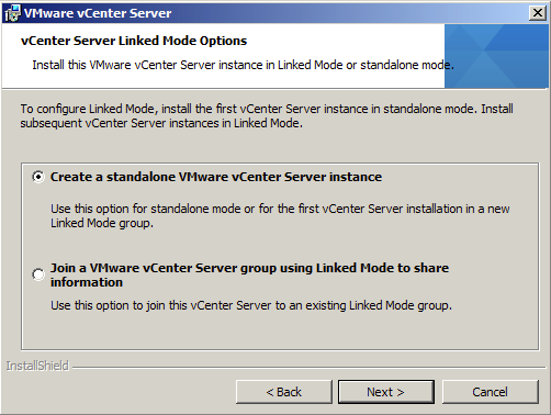 vCenter Server Linked Mode Options