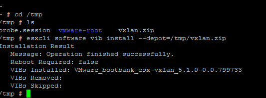 VXLAN VIB manual Installation successful output