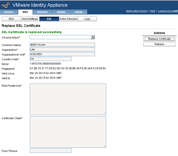 vCloud Automation Center 6 Identity Appliance Certificates successfully installed