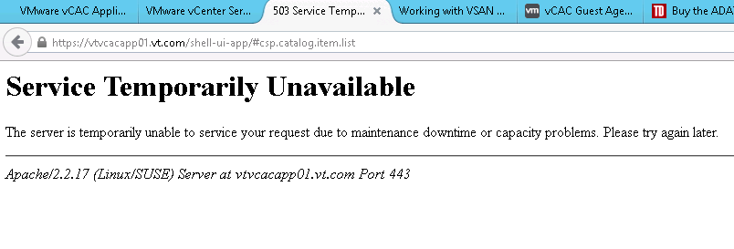 vCAC Service temporary unavailable