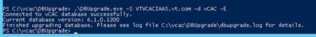 VCAC 6.1 upgrade Database