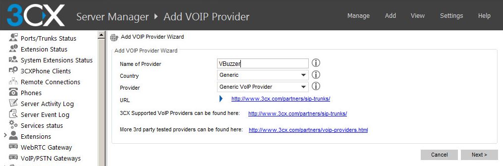 3CX add VBuzzer as a VOIP Provider