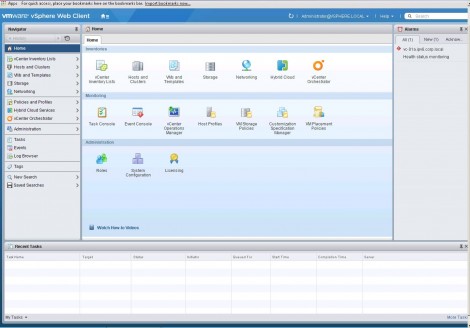 vSphere 6 web client recent tasks at the bottom of the screen