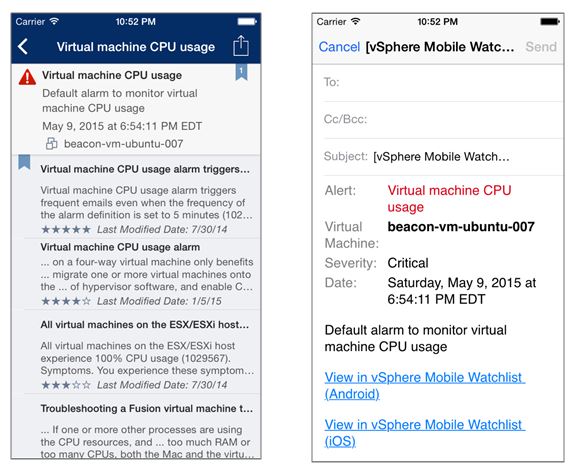 VMware vSphere Mobile Watchlist Alert and KBs