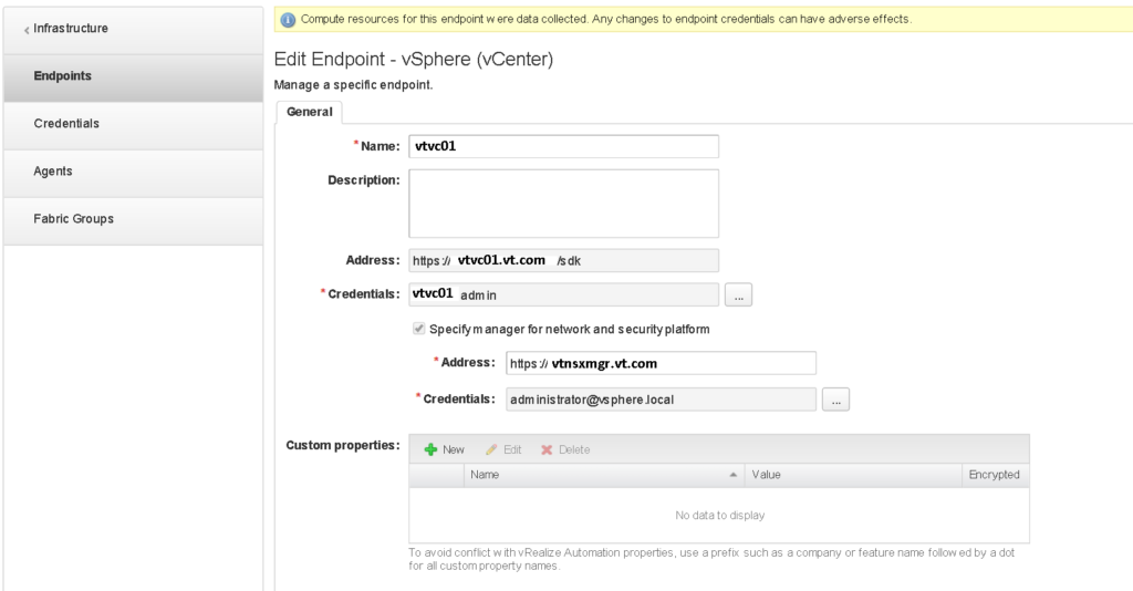 Modify vCenter Endpoint with NSX info