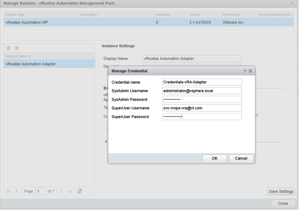 Providing vRA Credentials in the vROPs Managment Pack for vRA