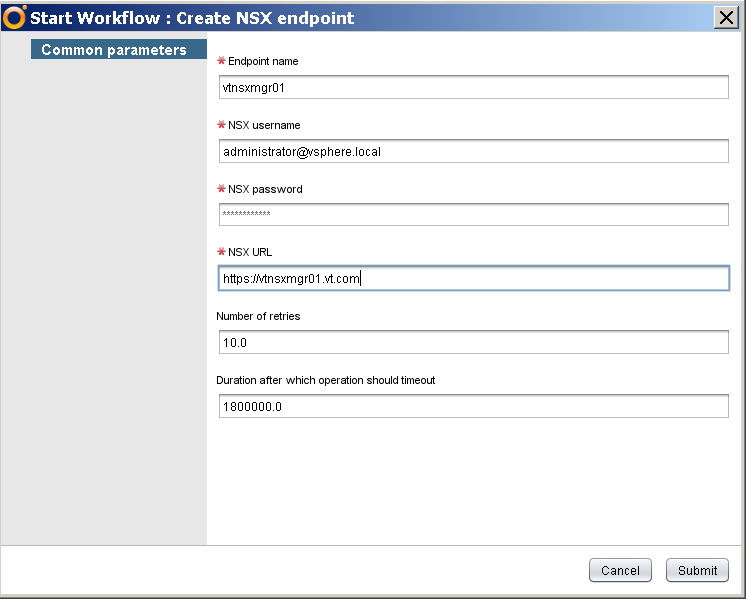 Running Create NSX endpoint in vRO