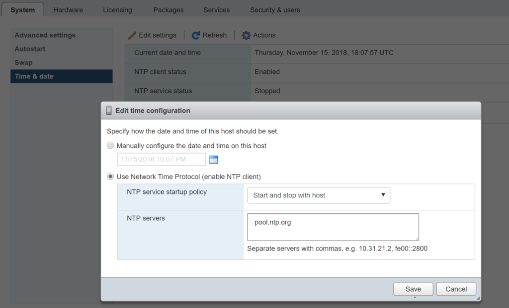 Configure NTP client on ESXi 6.7 host