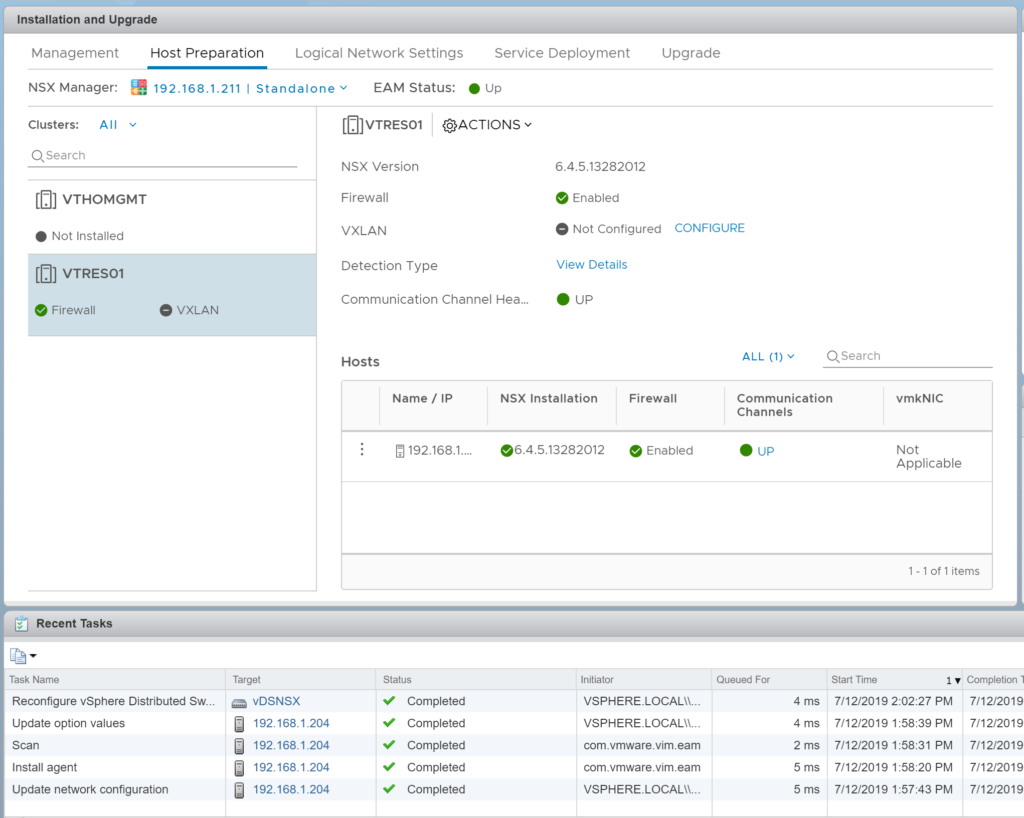 NSX VIB Installed successfully after fixing DNS on ESXi host
