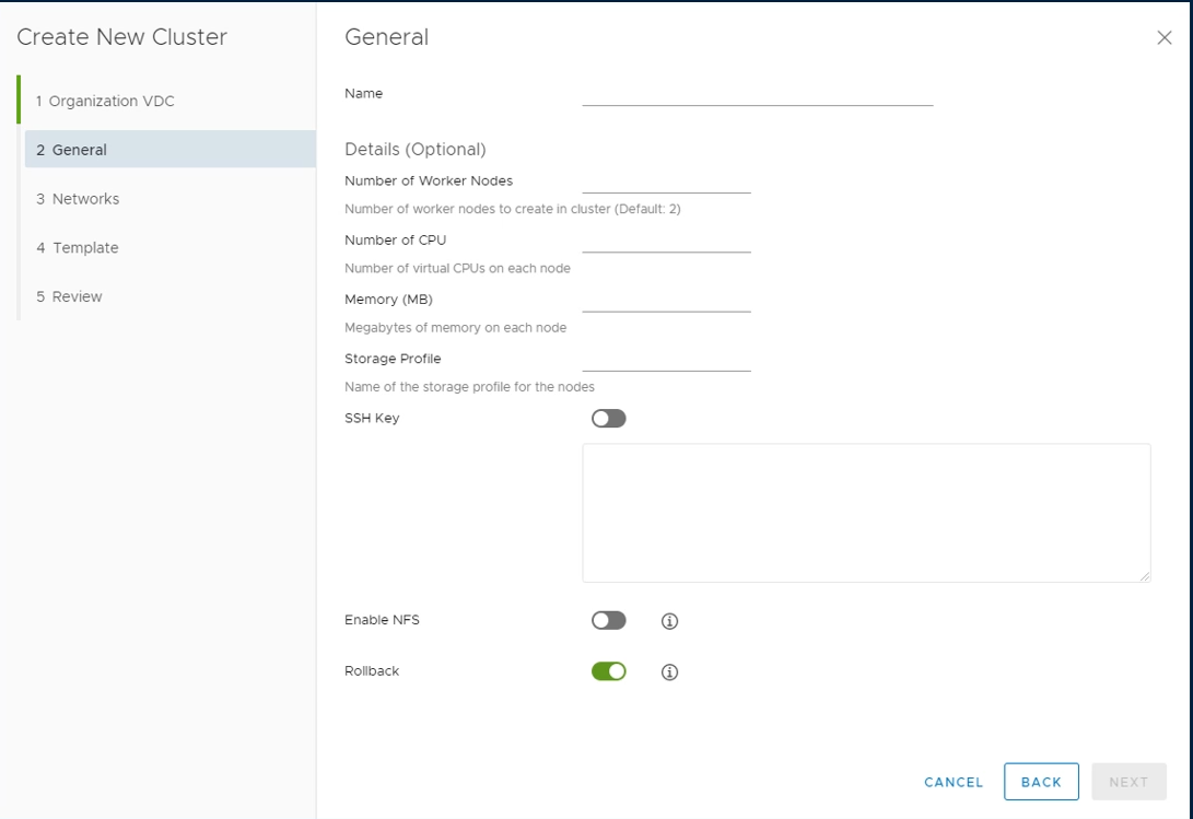 Container Service Extension Create New Cluster