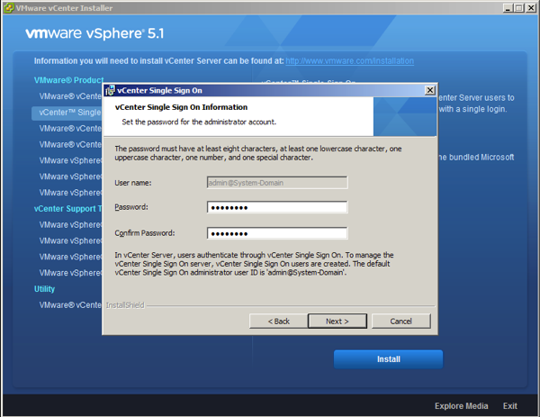 Set the password for the Single Sign On Administrator Account