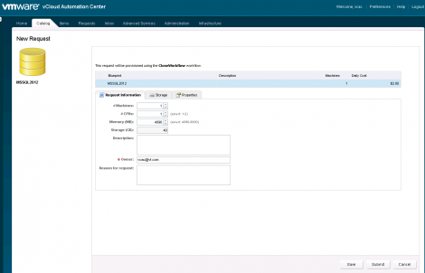 vCAC Default Blueprint request form